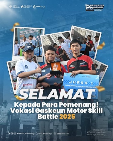 Sabet Juara 1  Vokasi Gaskeun Motor Skill Battle 2025  BBPVP, SMK ICB Cinta Teknika Ungguli 24 SMK Otomotif di Bandung
